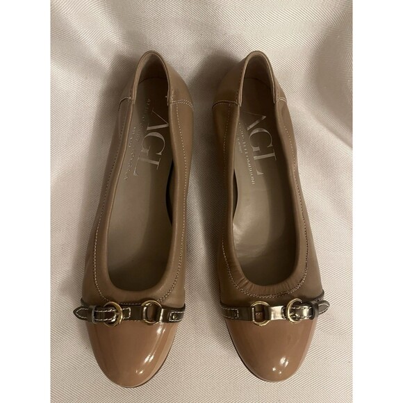 AGL Ballet Flats Patent Leather Monika Cap Toe Basi-Ghib-Gold Beige EU 39 US 9 - Picture 1 of 16